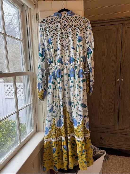 Anthropologie Maxi Dress in Blue & Yellow Floral Print - Picture 3 of 7
